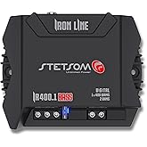 Stetsom IR 400.1 BASS 2 Ohms - Iron Line Digital Sub Amplifier, 2Ω Stable, Mono Car Audio, 400 Watts RMS, Compact Digital Amplifier, Full Range Sound Quality, Crossover, Bass Boost, for Subwoofers