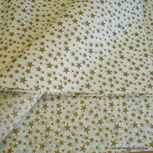 Patterned Printed Christmas Tissue Wrapping Paper Gold Stars 5 Sheets