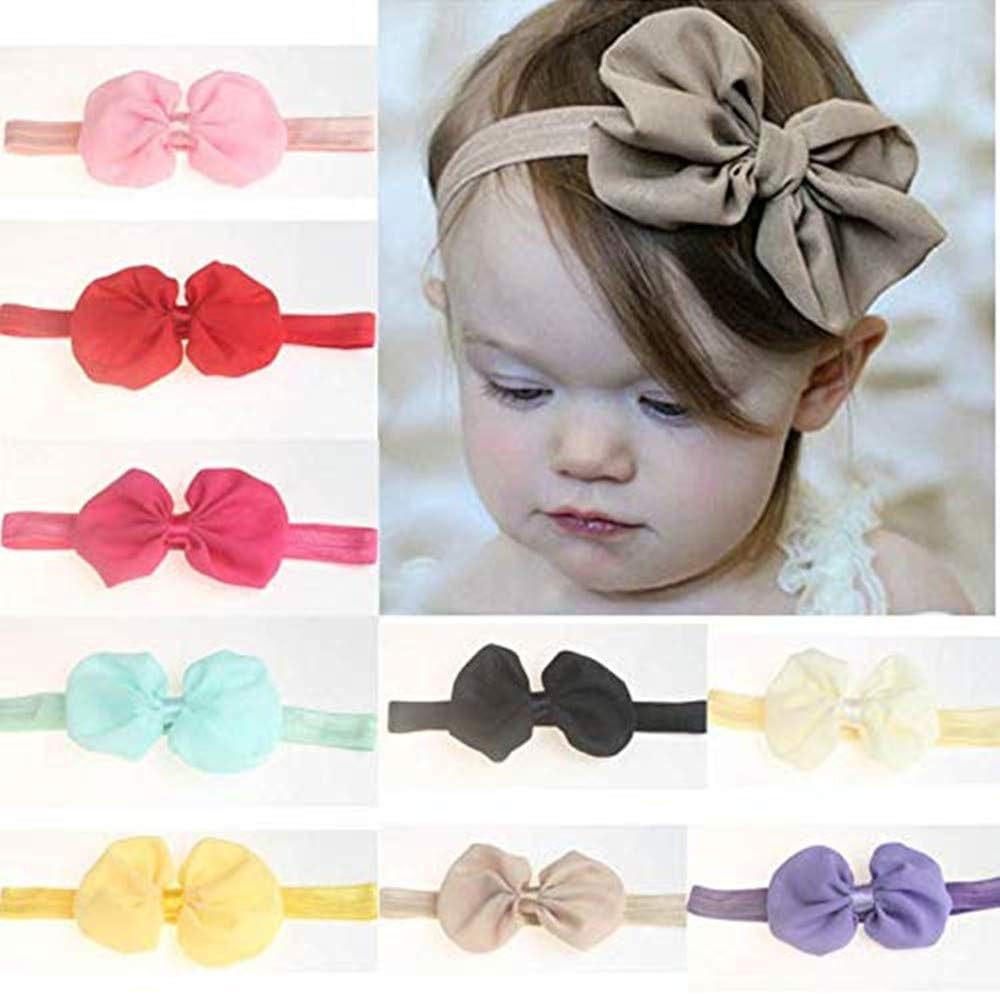 Rmeet Baby Girls Headbands,9 Pack Elastic Hair Bows Bowknot Stretchy Headwraps Cute Hair Hoops for Infant Kids Toddler Chiffon Fabric Muticolor