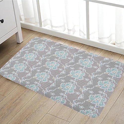 Floral door mat indoors Abstract Design Lace Background Victorian Inspired Image Vintage Soft Colors Customize Bath Mat with Non Slip Backing16"x24" Grey Seafoam Tan