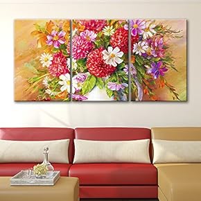 3 Panel Canvas Wall Art - Oil Painting Style Flowers - Giclee Print Gallery Wrap Modern Home Art Ready to Hang - 16"x24" x 3 Panels