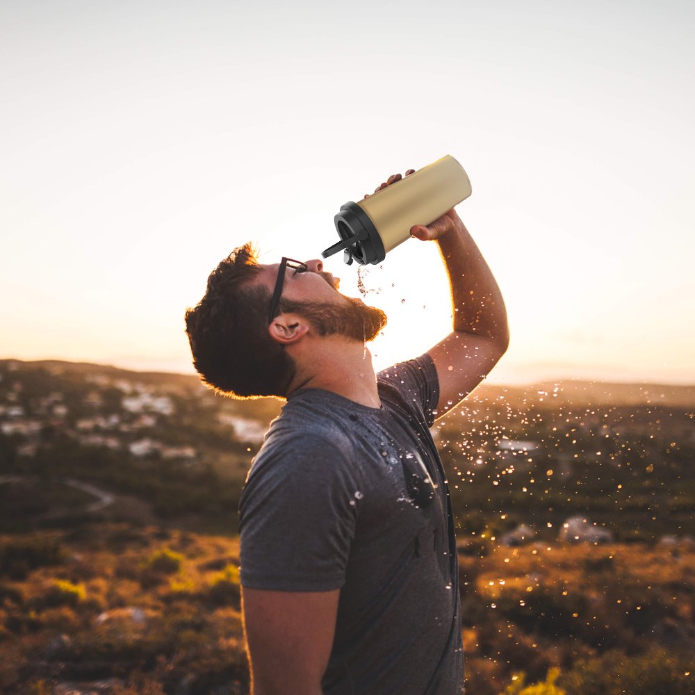 Etzion Sports Water Bottles, Vacuum Insulated Stainesless Steel Water Tumbler, Leakproof Wide Mouth Coffee Bottle for Home, Office and Outdoor Hiking Biking - Gold