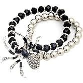 VASNOMX Halloween Bracelets for Women Spider Beaded Stretch Bracelets Fashion Goth Jewelry Halloween Gifts for Teens