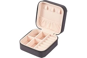 LETURE PU Leather Small Jewelry Box, Travel Portable Jewelry Case for Ring, Pendant, Earring, Necklace, Bracelet Organizer Storage Holder Boxes (Black)