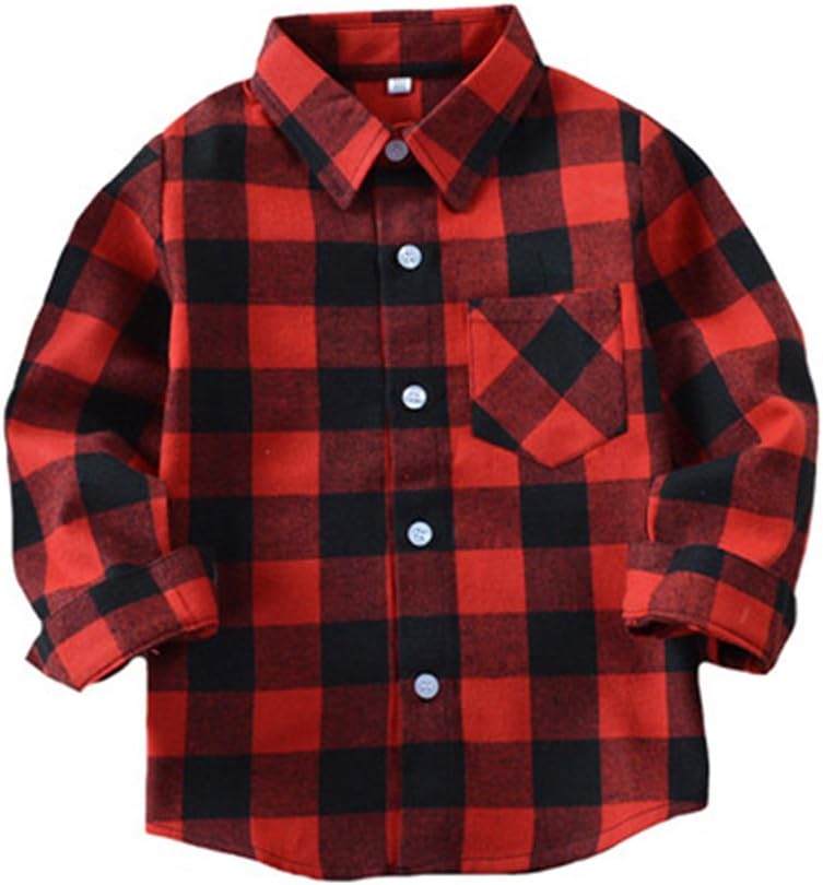 Little Boys' Long Sleeve Button Down Plaid Flannel Shirt