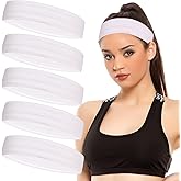 White Workout Headbands for Women Men Non Slip Headband Comfortable Sport Headbands Silicone Sweatbands Elastic Sport Hair Bands for Yoga Running Sports Travel Indoor Fitness Gym with 5 PCS