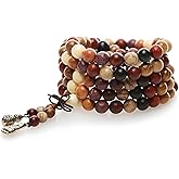Zen Dear Unisex Natural Colorful Wood Buddhist Prayer Beads Bracelet Necklace Tibetan Mala Prayer Beads