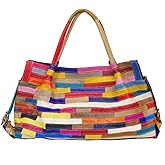 Women’s Multicolor Boston Bag Genuine Leather Colorful Large Tote Handbag Purse