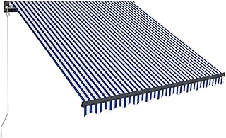 vidaXL Markise Einziehbar Manuell mit LED Gelenkarmmarkise Balkonmarkise Sonnenschutz Sichtschutz Terrasse Balkon 350x250cm Blau Weiß