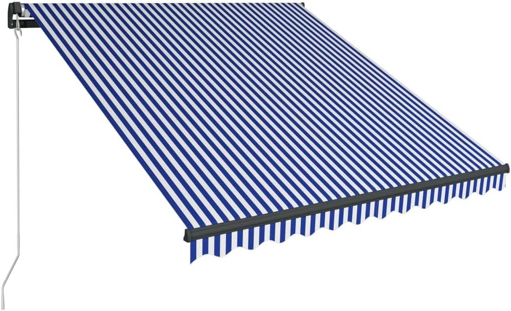 vidaXL Markise Einziehbar Manuell mit LED Gelenkarmmarkise Balkonmarkise Sonnenschutz Sichtschutz Terrasse Balkon 350x250cm Blau Weiß