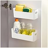 LANSKYWARE 2 Pack Cabinet Organizer Storage, Adhesive Over Cabinet Door Organizer, No Drilling Space Saver Plastic Storage Containers Multi-Use for Kitchen Bathroom Office Bedroom, White