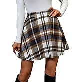 Kinghua Plaid Skirt for Women Fall Winter Clothes Casual High Waisted Pleated Flowy A Line Vintage Cute Flared Mini Skirts