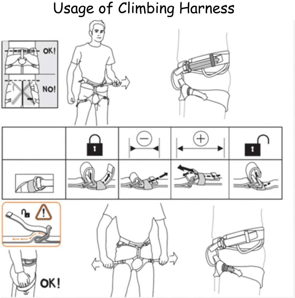 Sushiyi Adjustable Thickness Climbing Harness Half Body Harnesses for Fire Rescuing Caving Rock Climbing Rappelling Tree Protect Waist Safety Belts (Black) : Sports & Outdoors