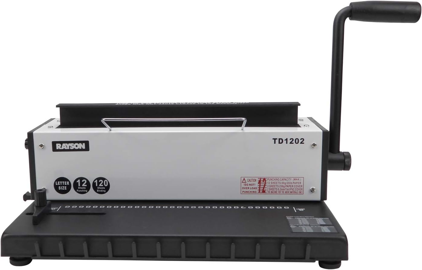 Rayson TD1202 Binding Machine, 3:1 Pitch Wire Binding Machine, Punch 10 Sheets/Bind 120 Sheets with Sturdy Metal Construction : Office Products