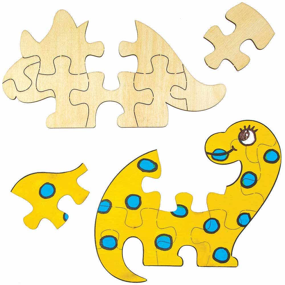 Baker Ross FC828 Dinosaur Wooden Jigsaw Puzzles - Pack of 5, Craft Kits for Kids, Painting Wood Crafts Puzzle
