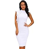 Women's Fashion Ruffle One Shoulder Sleeveless Midi Bodycon Cocktail Party Dress