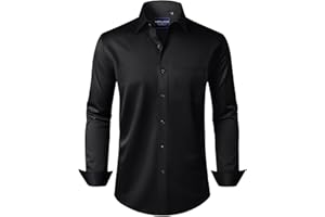 Alimens & Gentle Men's Dress Shirts Long Sleeve Stretch Wrinkle-Free Formal Solid Button Down Shirt with Pocket