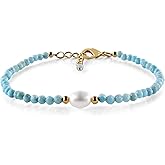 InfinityGemsArt Natural Gemstone Gold Bracelet For Women, Birthstone Crystal Stone With Freshwater Pearl Beaded Jewelry, Gold Plated Chain 8 Inch