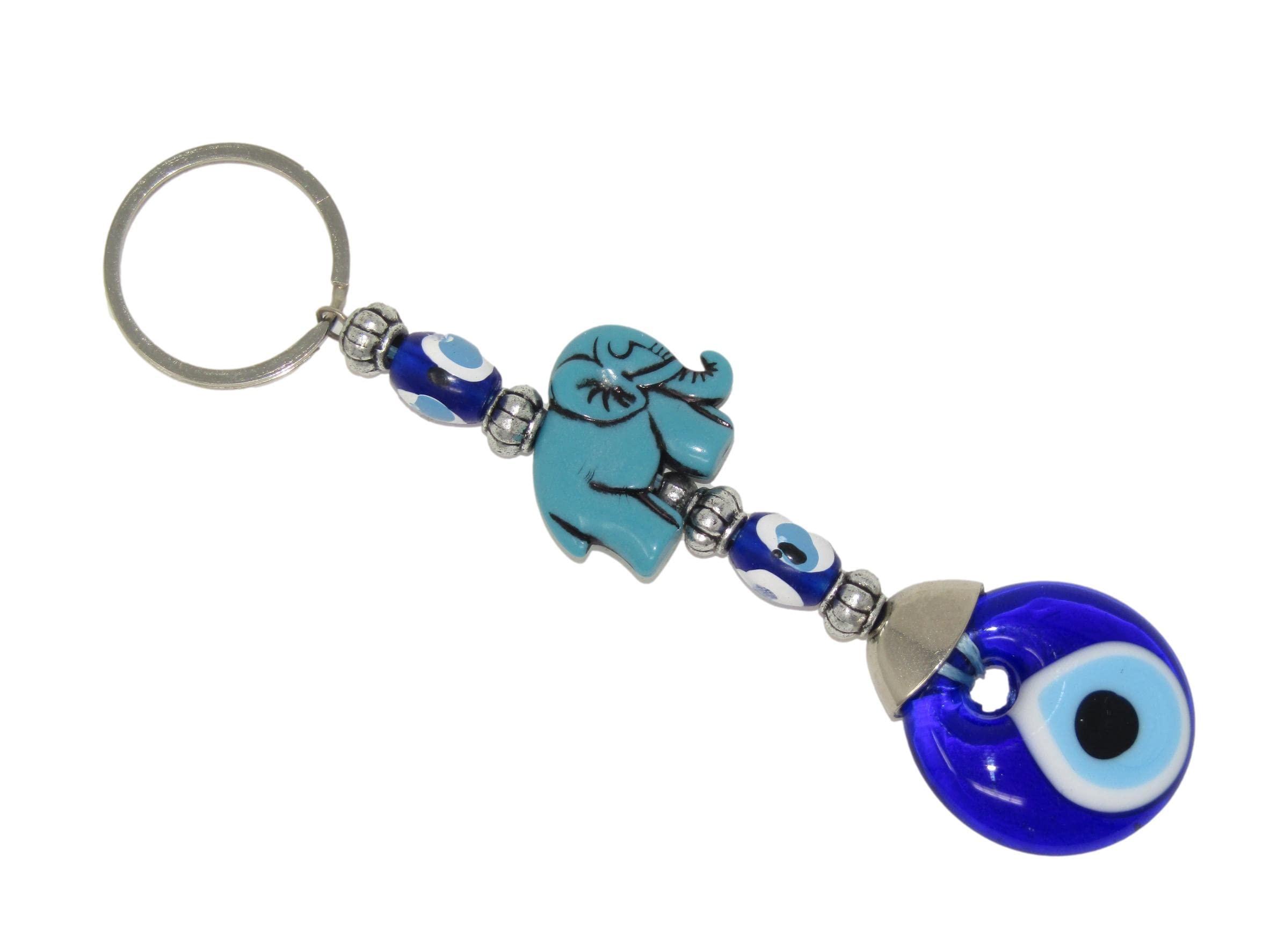 Jeannieparnell 529 - Lucky Elephant Charm & 3cm Glass Lucky Evil Eye Keyring Bag Hanger