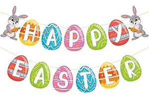 13-Piece Easter Paper Banner, Colorful Egg & Bunny Carrot Design, Largest 18.1cm Height, Hanging Decor for Egg Hunt, Home & S