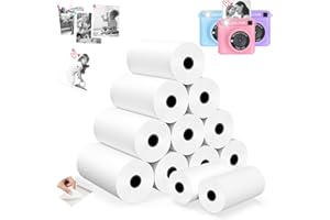 12 Rolls Mini Thermal Printer Sticker Paper, Kids Instant Camera Refill Print Paper, Atnadov HD Thermal Paper for Most Kids Instant Camera (White-12 Rolls Sticker Paper)
