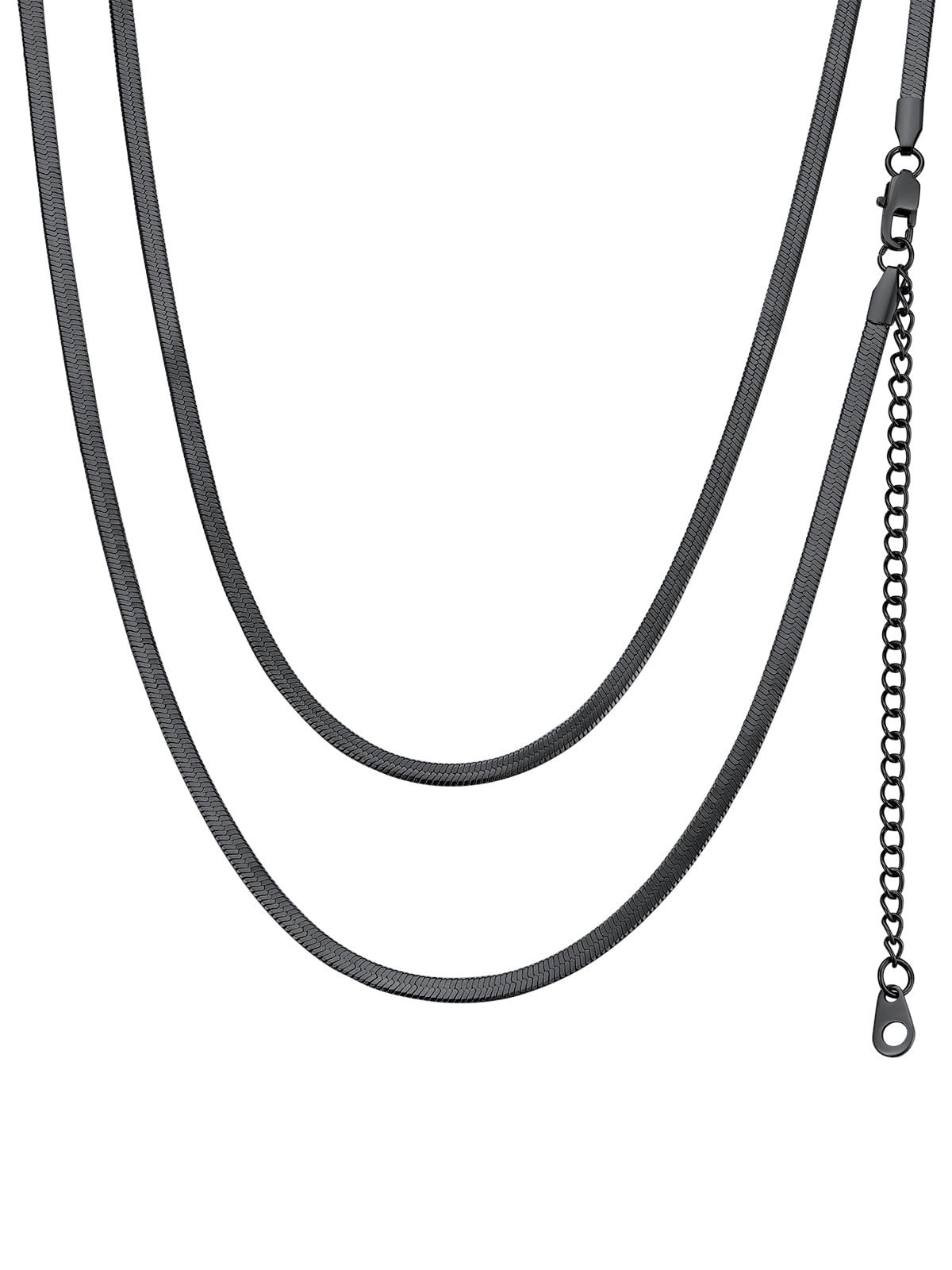 FindChic 3MM Black Flat Snake Chain Choker Necklace Jewellery for Women 32CM Hypoallergenic Stainless Steel Herringbone Chain Choker — image 1