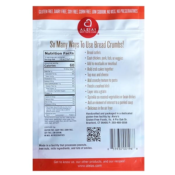 ALEIA’S GLUTEN FREE PANKO BREAD CRUMBS – 7 OZ (1 PACK) – CRUNCHY GLUTEN FREE BREADING FOR COOKING & BAKING – DAIRY FREE, KOSHER, NON-GMO
