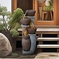 Cosystroll 32.8in Waterfall Fountain Indoor - 4 Tier Free Standing Outdoor Water Fountains with LED Lights for Garden Porch Backyard Patio Home Decoration