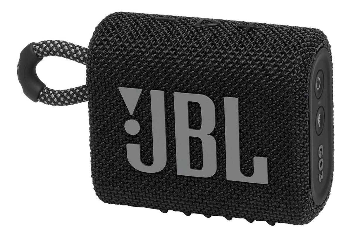JBL GO 3 Wireless Bluetooth Portable Speaker with Integrated Loop for Travel with USB C Charging Cable, Black