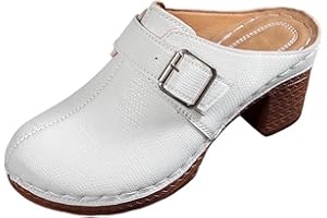 Ctreela Womens Faux Leather Platform Clogs Mules Chunky Sandals Round Toe Slip On Slides Heels for Women Casual Comfy Shoes