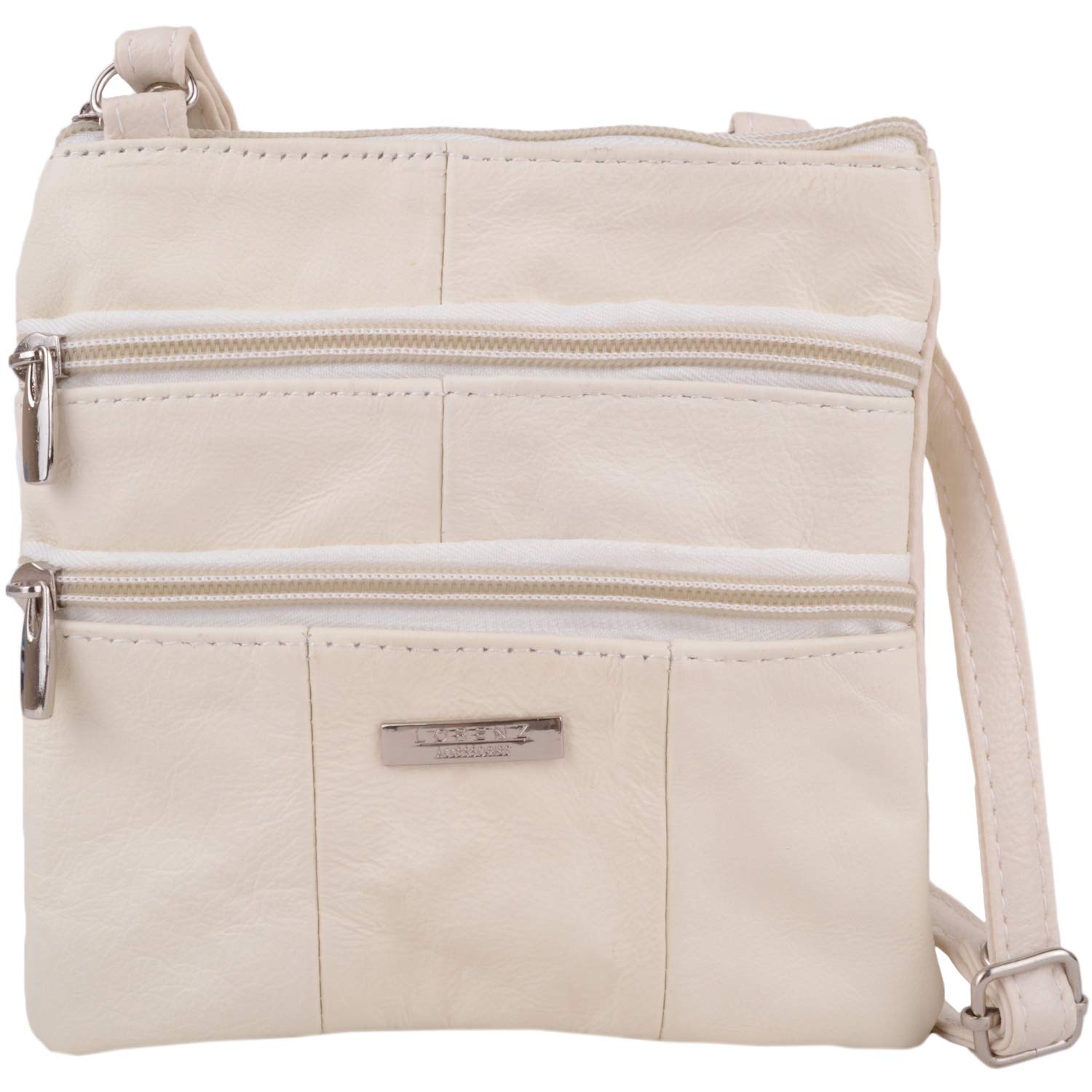 Womens Ladies Lorenz Cream Cow Hide Leather Twin Zipped Bag W02/3766 By Classyshades, Off-white, S