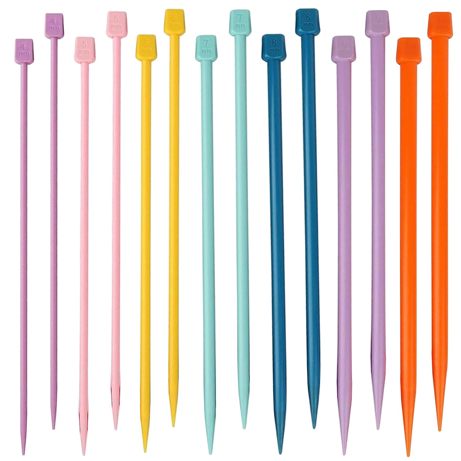 Uskerb 14Pcs Short Knitting Needle Set 25cm/9.8in - Knitting Starter Kit, Colorful Straight Knitting Needles 4.0mm to 10mm for Beginners, Perfect for Handmade Gifts, Arts and Crafts