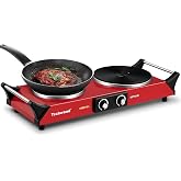 Hot Plate, Techwood 1800W Portable Electric Stove for Cooking Countertop Dual Burner with Adjustable Temperature &amp; Stay Cool Handles, 7.5&rdquo; Cooktop for Home/RV/Camp, Compatible for All Cookware, Red