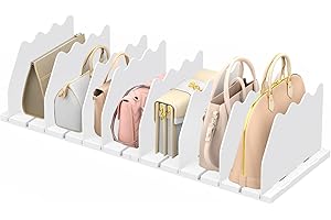 Ronlap Purse Storage Organizer for Closet, White Closet Bag Storage Dividers Rack Adjustable Shelf Purse Dividers for Closet Organization Handbag Separators Closet Purse Organizers and Storage, White