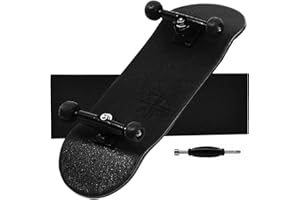 TEAK TUNING Prolific Complete Fingerboard with Upgraded Components - Pro Board Shape and Size, Bearing Wheels, Bushings and Trucks - 32mm x 97mm Handmade Wooden Board - All Blacks Edition