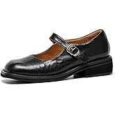 BEAU TODAY Womens Mary Janes, Leather Mary Janes for Women, Fashion Square Toe Ballet Flats, Comfortable Business Office Casual Dressy Mary Jane Flats for Women with Ankle Strap