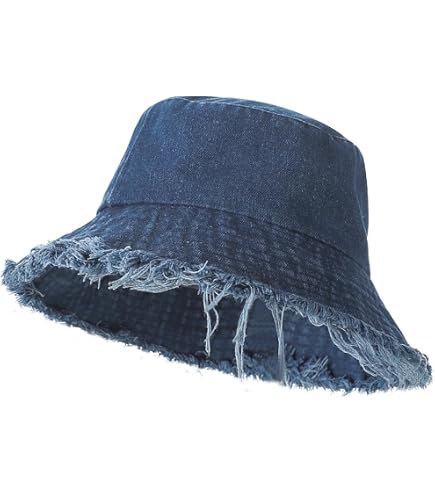 RainFlowwer Frayed Jeans Bucket Hat for Women, Girls Sky Blue