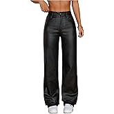 WDIRARA Women's High Waisted PU Leather Pants Punk Straight Leg Trousers Streetwear