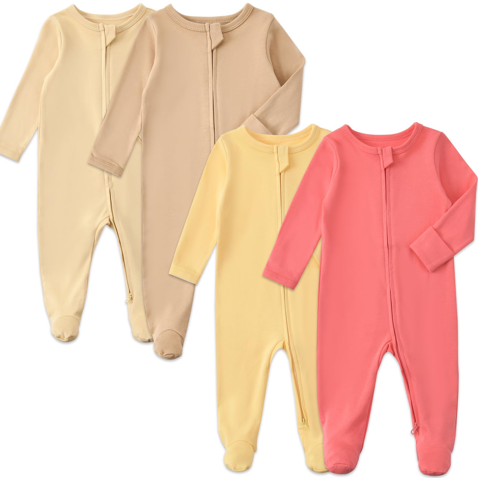 Photo 1 of 2pcs only. Aablexema Baby Footed Pajamas with Mitten Cuffs Zipper Infant Newborn Cotton Long Sleeve Outfit(3-6m)