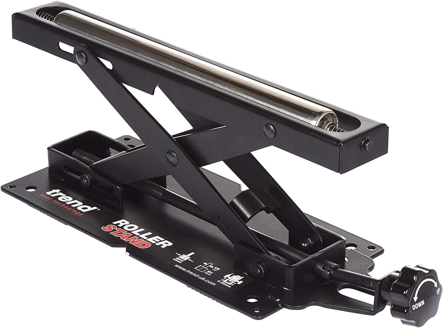 Trend Adjustable Mitre Saw Roller Stand, 50mm to 160mm Height Adjustment, 62kg Capacity, R/Stand/A