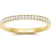 Monkton 2mm Stainless Steel CZ Simulated Diamond Stackable Ring Eternity Bands for Women Size 4-11