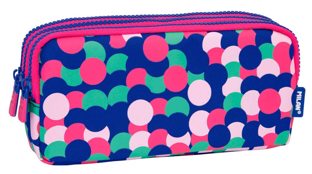 MILAN Portatodo 3 Cremalleras Dotty Pencil Cases, 22 cm, Pink (Rosa)