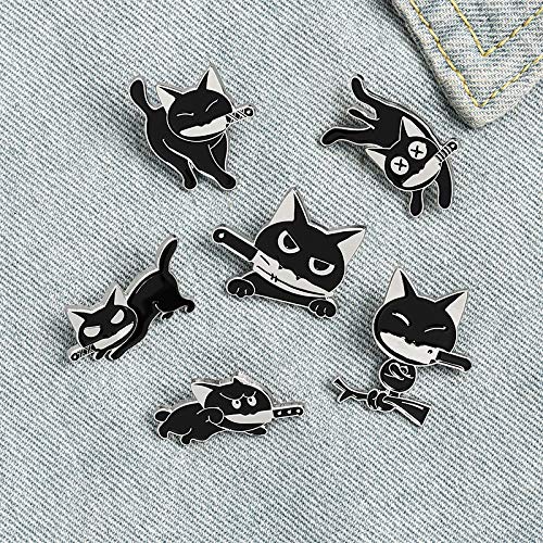 Black Cat with Knife Enamel Pins set,Cute Cartoon Brooch Pins Enamel