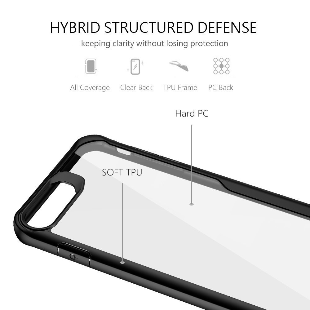 Clear iPhone 7 case,VIEE iphone 7 case Slim Fit Soft TPU Rubber Bumper with Clear PC Hard Back Protective Shockproof Cover for iPhone 6 /6s/7/8 4.7 inch (Black)