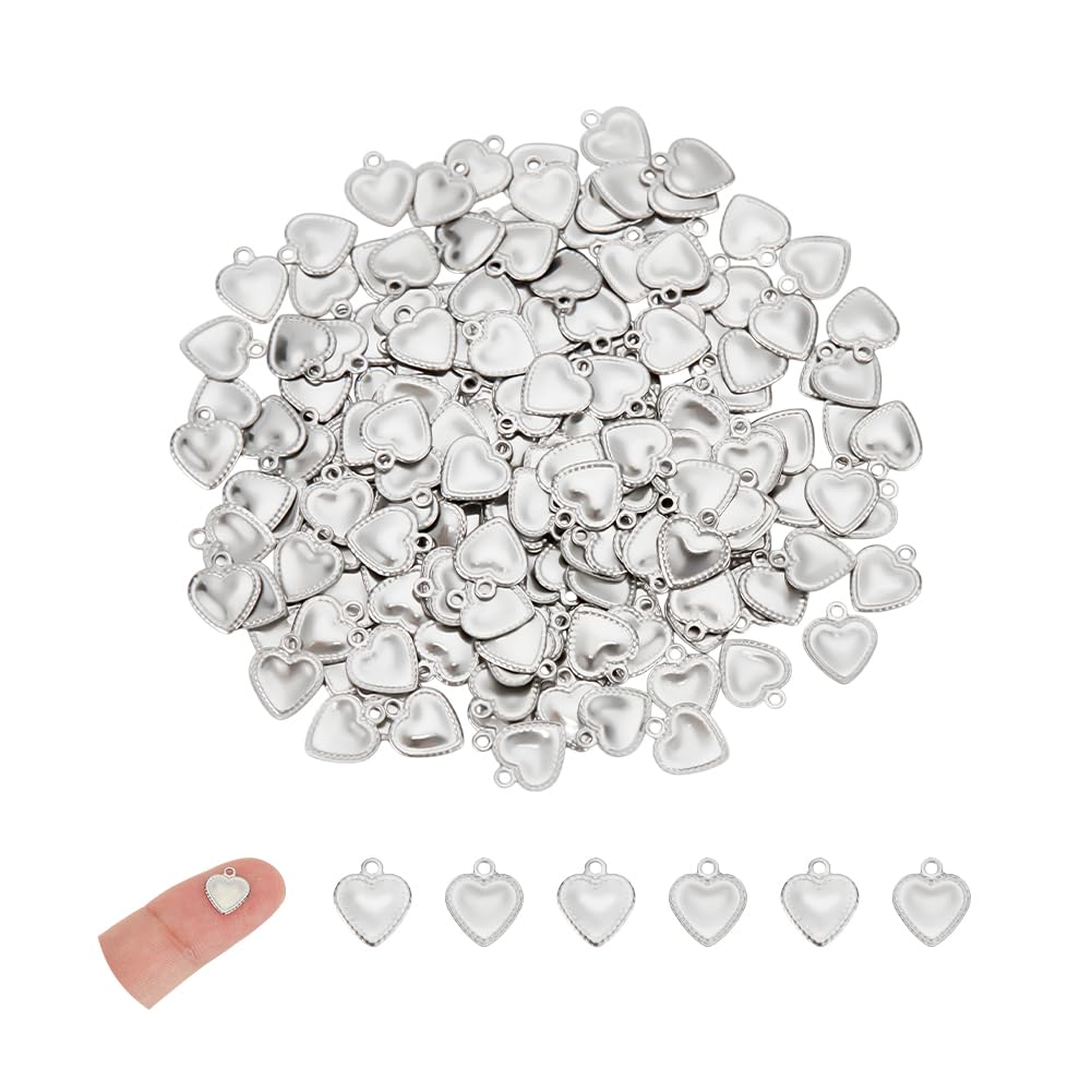 UNICRAFTALE about 200pcs Heart Charm Love Heart Pendant Stainless Steel Charm Charm for DIY Jewelry Findings Making 1.2mm Hole