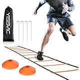 YISSVIC Agility Ladder and Cones 20 Feet 12 Adjustable Rungs Fitness Speed Training Equipment, 20 Feet Speed Agility 1 Carry Bags, 10 Cones, 4 Stakes, Basketball, Soccer, Football (Orange)