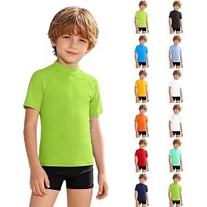 BJUTIR Boys Rash Guard Swim Shirt, Toddler UPF 50+ Quick Dry Short Sleeve Uv Protection Rashguard Surf Water Shirts for Kids