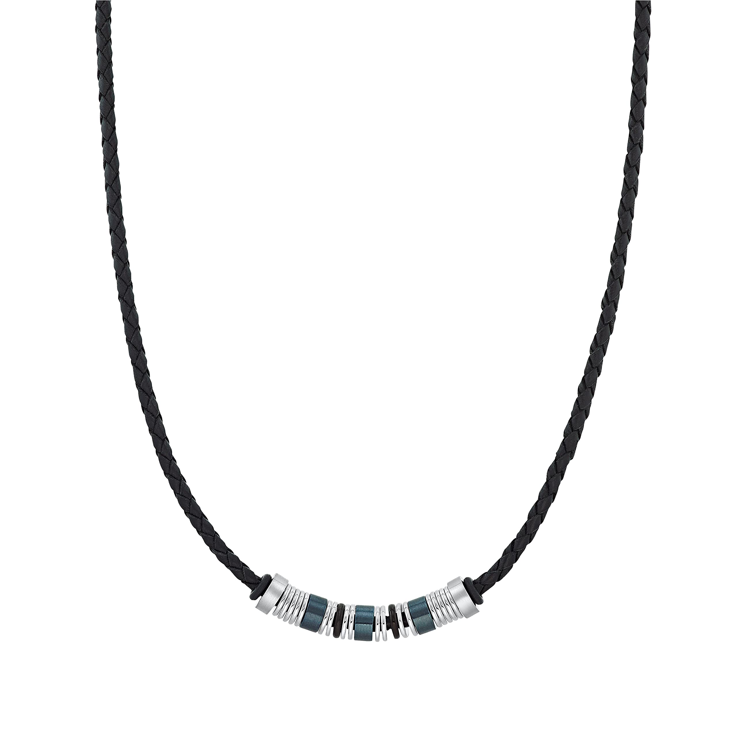 s.Oliver Necklace Stainless Steel Leather Men's Necklace, 45+5 cm, Bicolor, comes in Jewelry Gift box