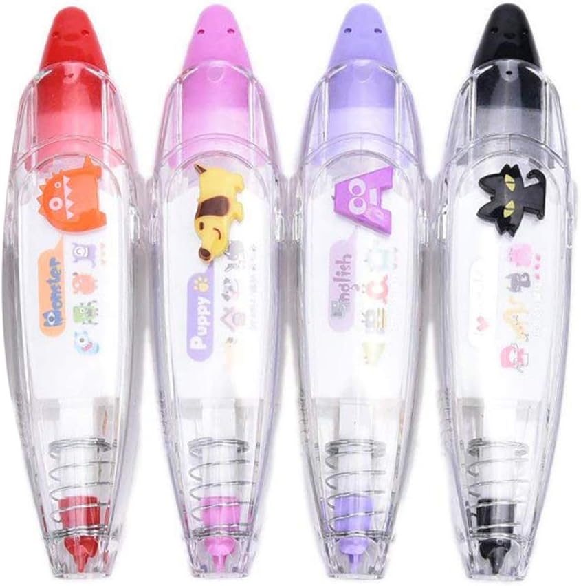 AZQ 4Pcs Cute Novelty Correction Tapes Set, Tape Eraser, Resist Tear, Sticker Pen Machine Decorative Correction Tape for Scrapbooking, Diary, Planner, Journal DIY Crafts