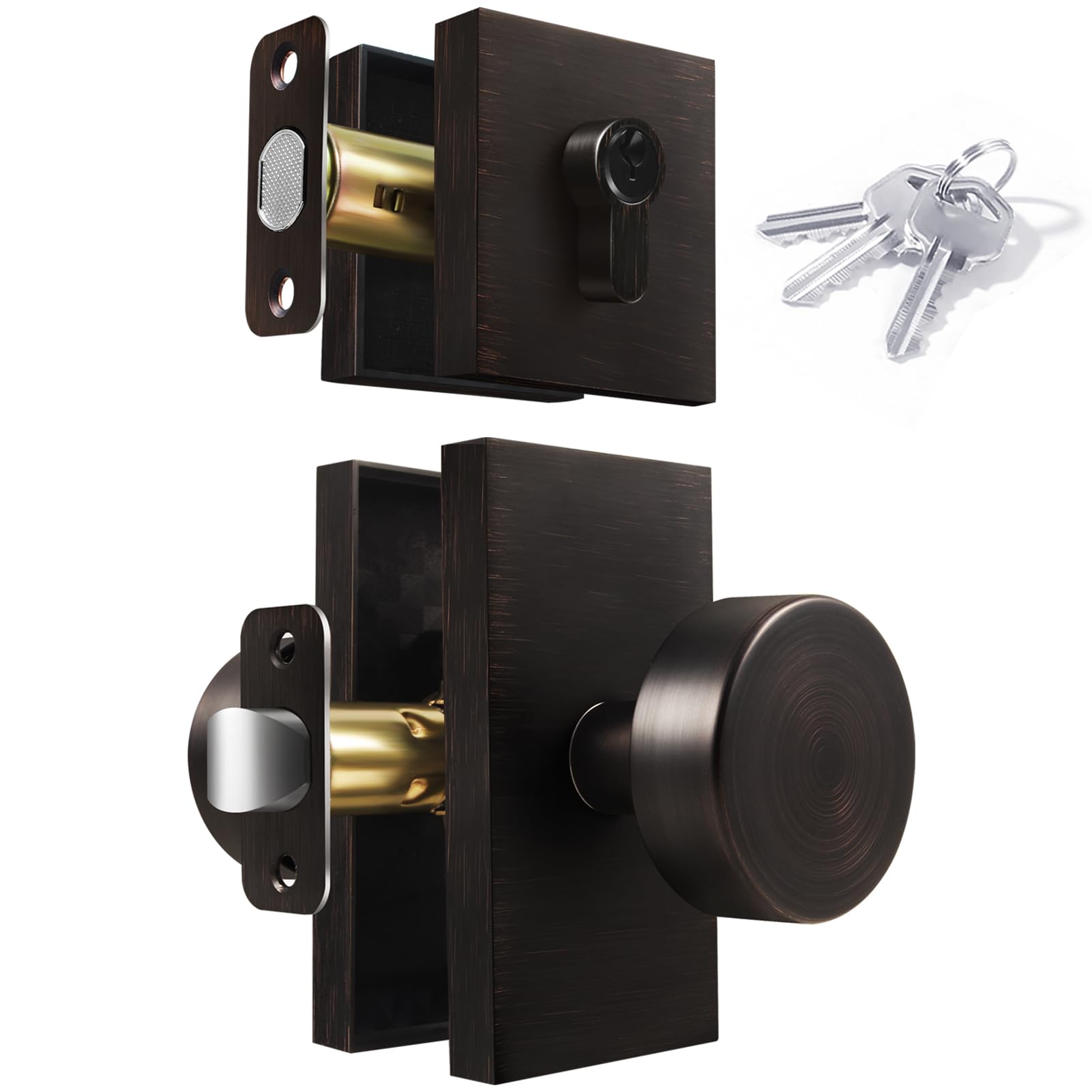 Photo 1 of HIEMEY Oil Rubbed Bronze Front Door Lock Set, Aged Bronze Entry Door Knobs with Deadbolt Set Exterior Door Knob Door Handles with Key